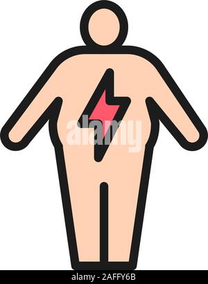 Abdominal distention, diseases of the digestive tract flat color line icon. Stock Vector