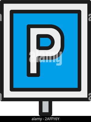 Vector parking area, parking sign flat color line icon. Stock Vector