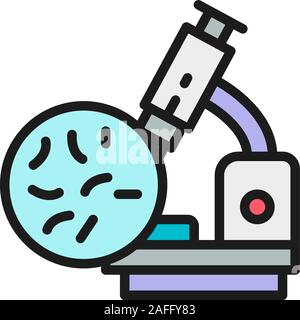 Bacteria under the microscope, probiotics flat color line icon. Stock Vector