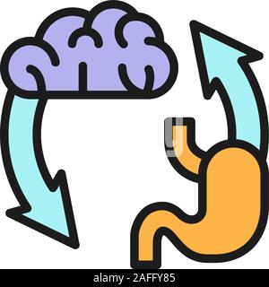 Vector brain exchange stomach, addiction flat color line icon. Stock Vector