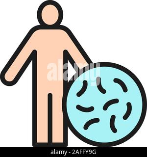 Person with good bacteria, probiotics flat color line icon. Stock Vector