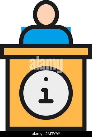 Vector information desk, help mark flat color line icon. Stock Vector