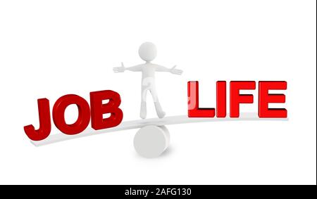 job life balance human character red text  isolated - 3d rendering Stock Photo