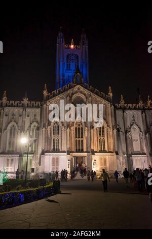 View of St Pauls Cathedral at Christmas time, it is a Anglican cathedral in Kolkata, West Bengal, India. Stock Photo