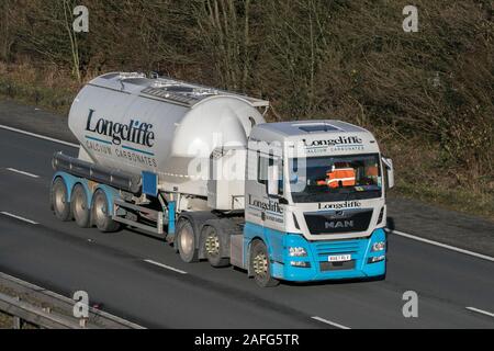 Longcliffe calcium carbonates tanker transport driving on the M61 motorway near Manchester, UK Stock Photo