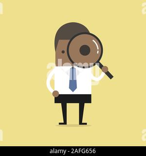 African businessman looking through a magnifying glass. Stock Vector