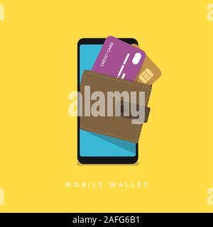 Smartphone screen with wallet and credit cards on screen. Digital mobile wallet vector Stock Vector