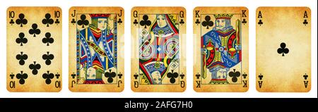 Clubs Suit Vintage Playing Cards, Set include Ace, King, Queen, Jack and  Ten - isolated on white Stock Photo - Alamy