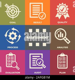 ASSESSMENT Concept with icons and signs Stock Vector