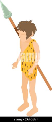 Prehistoric hunter icon, isometric style Stock Vector
