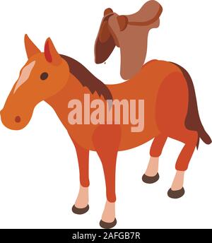 Saddled horse icon, isometric style Stock Vector