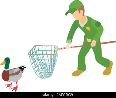 Catching wild duck icon, isometric style Stock Vector