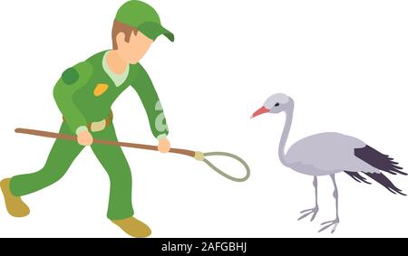 Catching stork icon, isometric style Stock Vector