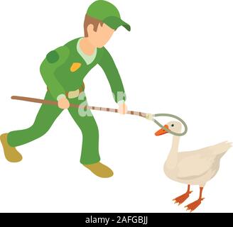 Catching goose icon, isometric style Stock Vector
