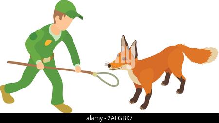 Catching fox icon, isometric style Stock Vector