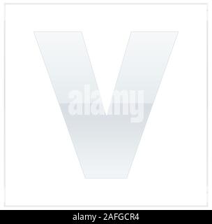 The letter v,  made white and grey, half-and-half. Same colors turn upside down and used in frame. On white background Stock Photo