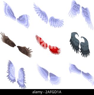 Wings icons set, isometric style Stock Vector