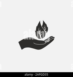 Leaf in hand icon. Vector illustration, flat design Stock Vector