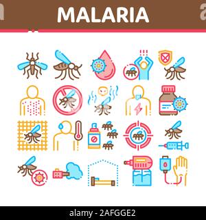 Malaria Illness Dengue Collection Icons Set Vector Stock Vector