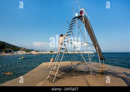 Fun and entertainment on beach in place Icici near Opatija, Kvarner, Croatia Stock Photo