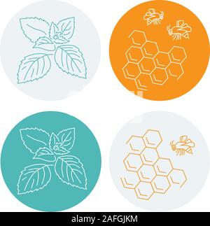 Stock vector illustration, logo of mint, honey, honeycombs and bees Stock Vector