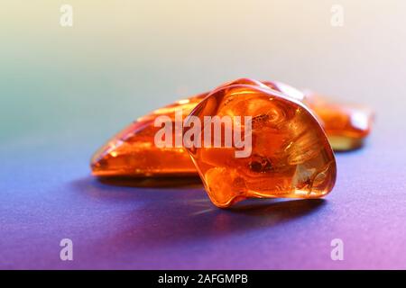 Amber with trapped insects photographed in studio with close up lens Stock Photo