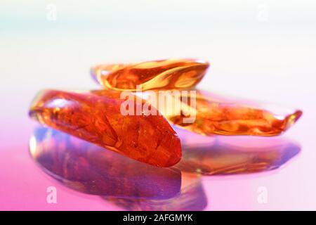 Amber with trapped insects photographed in studio with close up lens Stock Photo