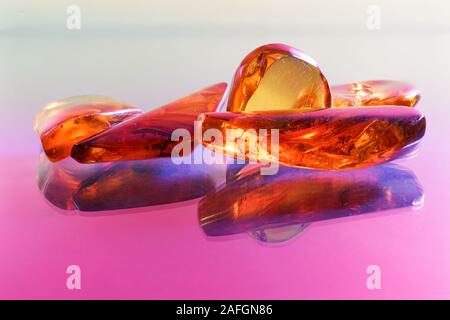 Amber with trapped insects photographed in studio with close up lens Stock Photo