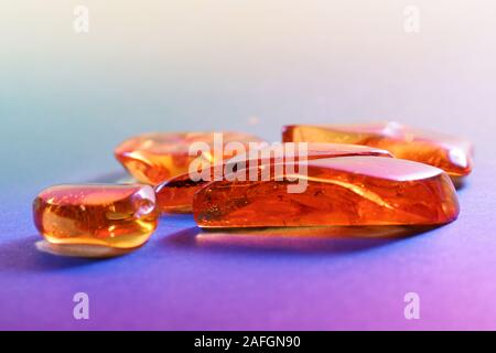 Amber with trapped insects photographed in studio with close up lens Stock Photo