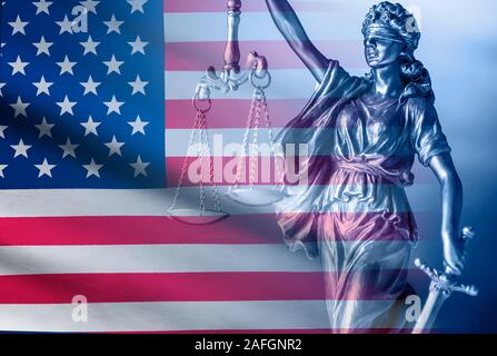 Composite image of Justice and the USA flag Stock Photo