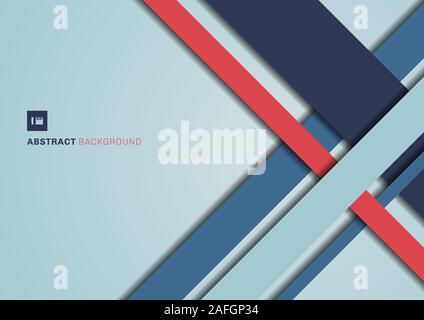 Abstract blue and red color geometric shape overlapping 3D dimension background. Template modern flat material. Vector illustration Stock Vector