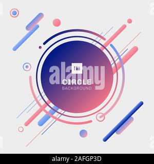 Abstract blue and pink geometric circles with diagonal rounded lines elements on white background. Vector illustration Stock Vector