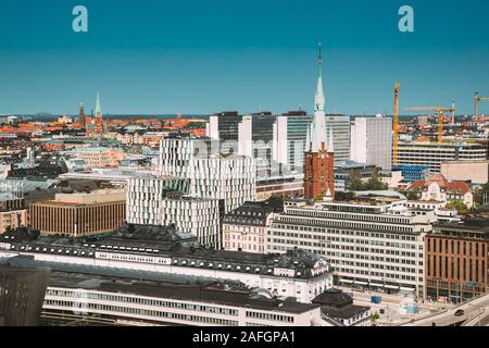Stockholm, Sweden - June 30, 2019: Elevated View Of St. Clara Or Saint Klara Church In Summer Sunny Modern Cityscape Skyline. Stock Photo
