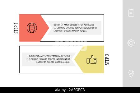 Vector infographic flat template. Shape with arrow for two diagrams, graph, flowchart, timeline, marketing, presentation. Business concept with 2 Stock Vector