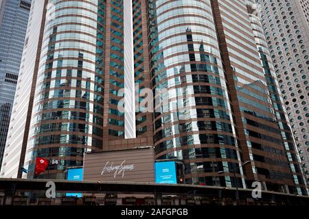 Close up of modern high-rise building housing Hong Kong Stock Exchange (HKEX). Central, Hong Kong, China. Stock Photo