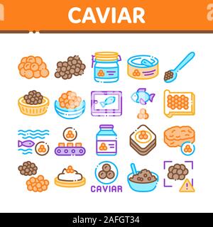 Caviar Seafood Product Collection Icons Set Vector Stock Vector