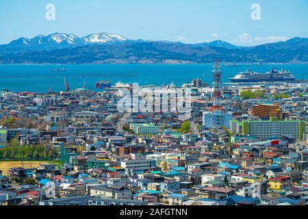 Hakodate city skyline in springtime sunny day morning. Hokkaido, Japan Stock Photo