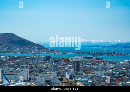 Hakodate city skyline in springtime sunny day morning. Hokkaido, Japan Stock Photo