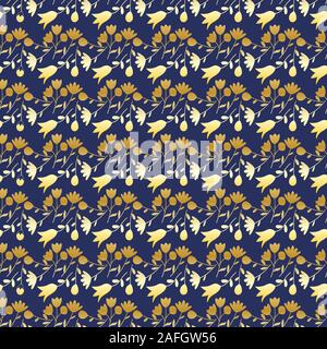 Seamless pattern with golden wildflowers on a blue background. Summer floral background. Vector illustration EPS10 Stock Vector