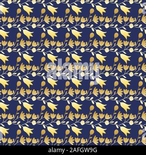Seamless pattern with golden wildflowers on a blue background. Summer floral background. Vector illustration EPS10 Stock Vector