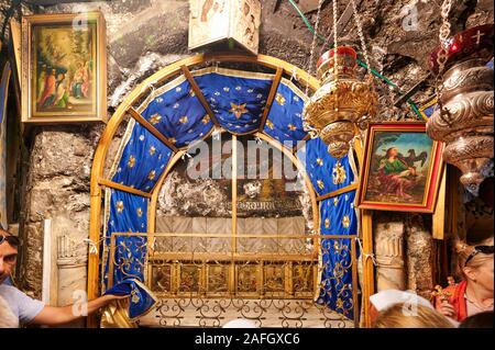 Jerusalem Bethlehem Israel. The grotto of the nativity birthplace of Jesus Stock Photo