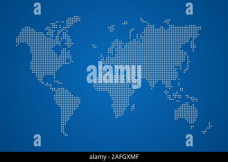 Pixel dotted world map on blue background. Vector illustration Stock Vector