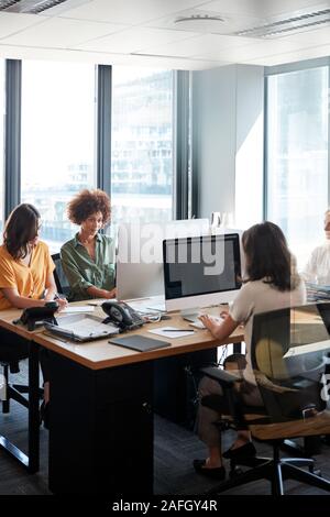 Four female creative colleagues working together in an office, vertical, crop Stock Photo