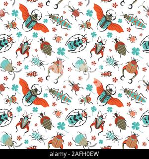 Unusual Bugs and Exotic Beetles Seamless Pattern Stock Vector