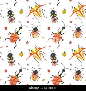 Flat Weird Bugs and Unusual Beetles Pattern Stock Vector