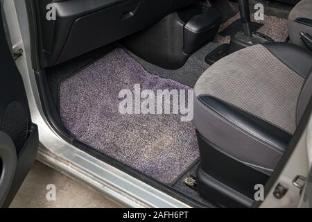 Dirty Car Floor Mats Of Black Rubber Under Passenger Seat In The Workshop  For The Detailing Vehicle Before Dry Cleaning Auto Service Industry  Interior Of Sedan Stock Photo - Download Image Now 