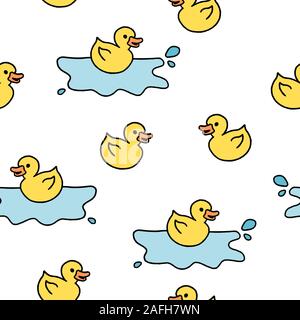 Rubber ducky bath toy. Doodle style seamless texture. Stock Vector
