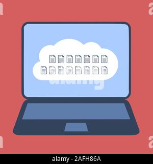 Online cloud concept - notebook computer cloud storage illustration. Stock Vector