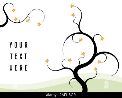 Ornamental tree illustration with flowers. Natural background with copyspace for your text. Stock Vector