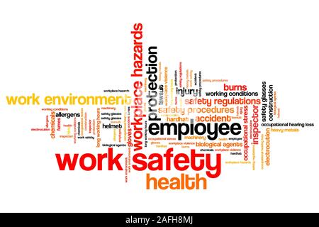 Work safety issues and concepts word cloud illustration. Word collage concept. Stock Photo